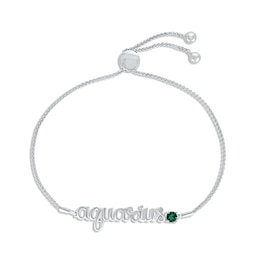 Lab-Created Emerald Zodiac Aquarius Bolo Bracelet 10K White Gold 9.5&quot;