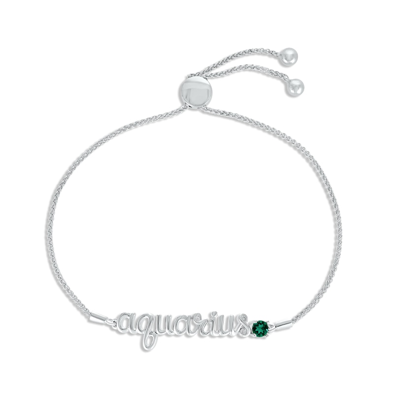 Main Image 1 of Lab-Created Emerald Zodiac Aquarius Bolo Bracelet 10K White Gold 9.5&quot;