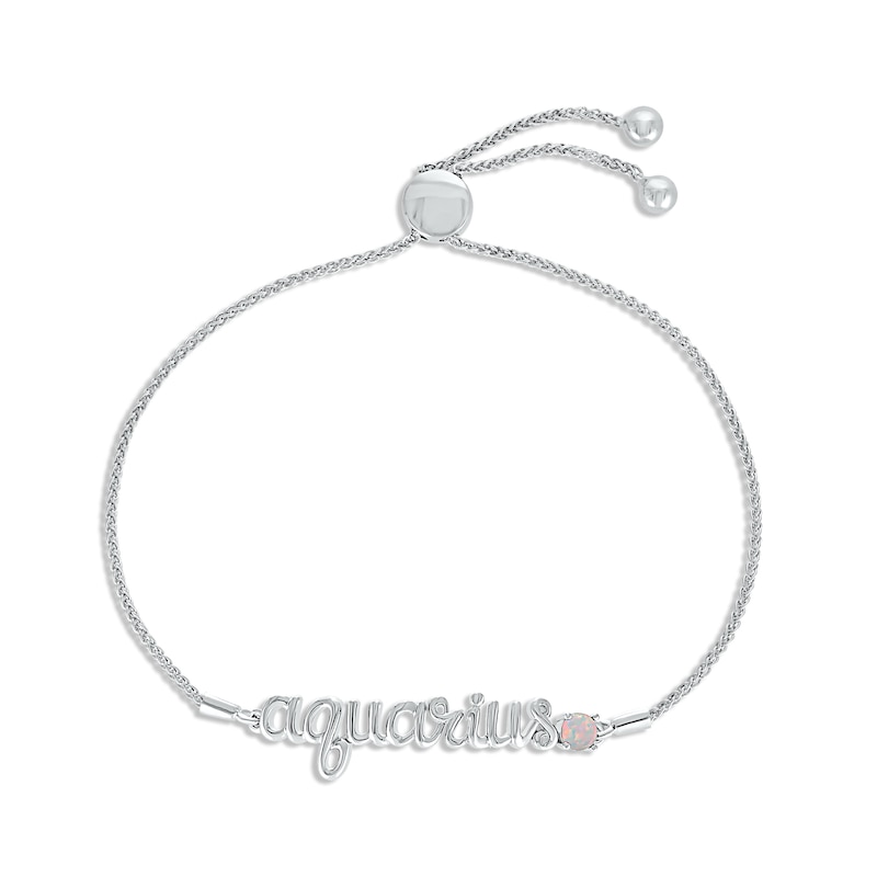 Main Image 1 of Lab-Created Opal Zodiac Aquarius Bolo Bracelet 10K White Gold 9.5&quot;