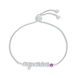 Amethyst Zodiac Aquarius Bolo Bracelet 10K White Gold 9.5&quot;