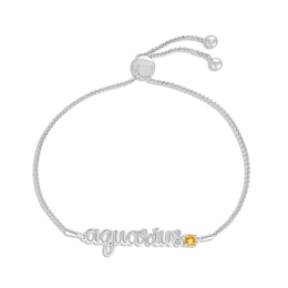 Citrine Zodiac Aquarius Bolo Bracelet 10K White Gold 9.5&quot;