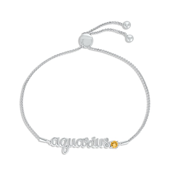 Citrine Zodiac Aquarius Bolo Bracelet 10K White Gold 9.5"