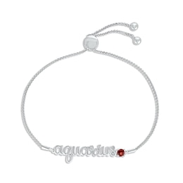 Garnet Zodiac Aquarius Bolo Bracelet 10K White Gold 9.5&quot;