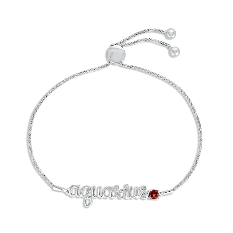 Main Image 1 of Garnet Zodiac Aquarius Bolo Bracelet 10K White Gold 9.5&quot;