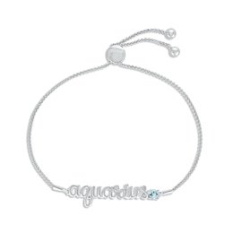 Aquamarine Zodiac Aquarius Bolo Bracelet 10K White Gold 9.5&quot;