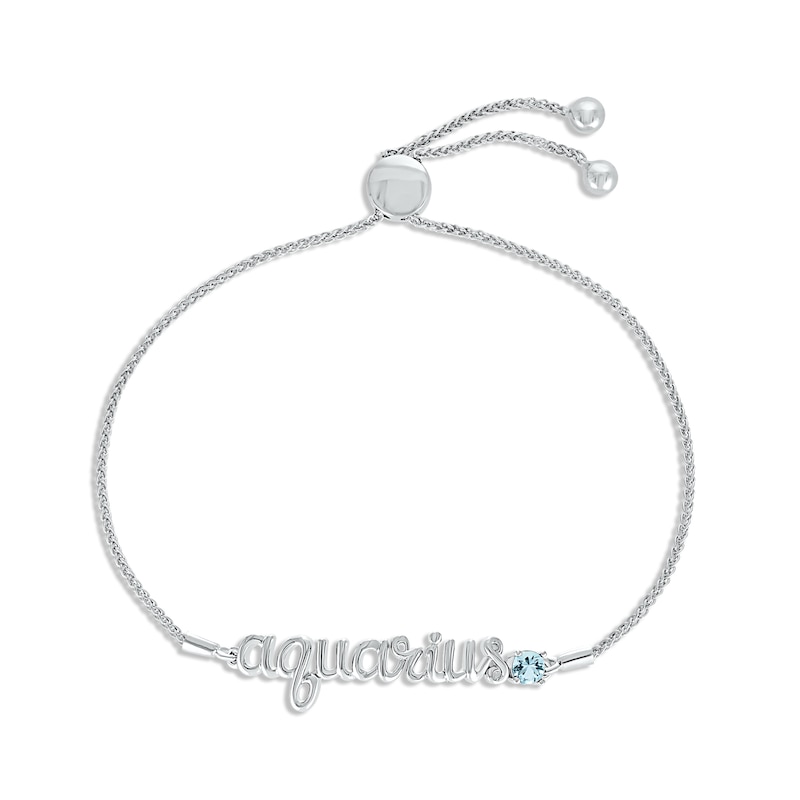 Main Image 1 of Aquamarine Zodiac Aquarius Bolo Bracelet 10K White Gold 9.5&quot;