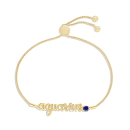 Blue Lab-Created Sapphire Zodiac Aquarius Bolo Bracelet 10K Yellow Gold 9.5&quot;