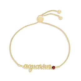 Garnet Zodiac Aquarius Bolo Bracelet 10K Yellow Gold 9.5&quot;