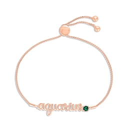 Lab-Created Emerald Zodiac Aquarius Bolo Bracelet 10K Rose Gold 9.5&quot;