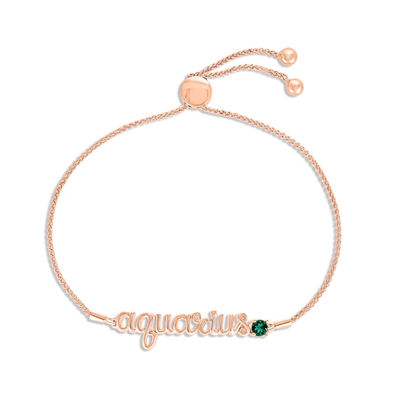 Lab-Created Emerald Zodiac Aquarius Bolo Bracelet 10K Rose Gold 9.5"