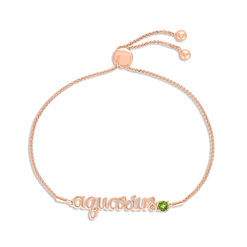 Main Image 1 of Peridot Zodiac Aquarius Bolo Bracelet 10K Rose Gold 9.5&quot;