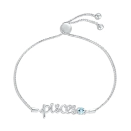 Aquamarine Zodiac Pisces Bolo Bracelet Sterling Silver 9.5&quot;