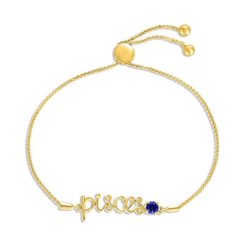 Blue Lab-Created Sapphire Zodiac Pisces Bolo Bracelet 10K Yellow Gold 9.5"