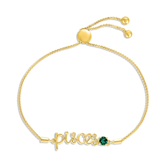 Lab-Created Emerald Zodiac Pisces Bolo Bracelet 10K Yellow Gold 9.5"
