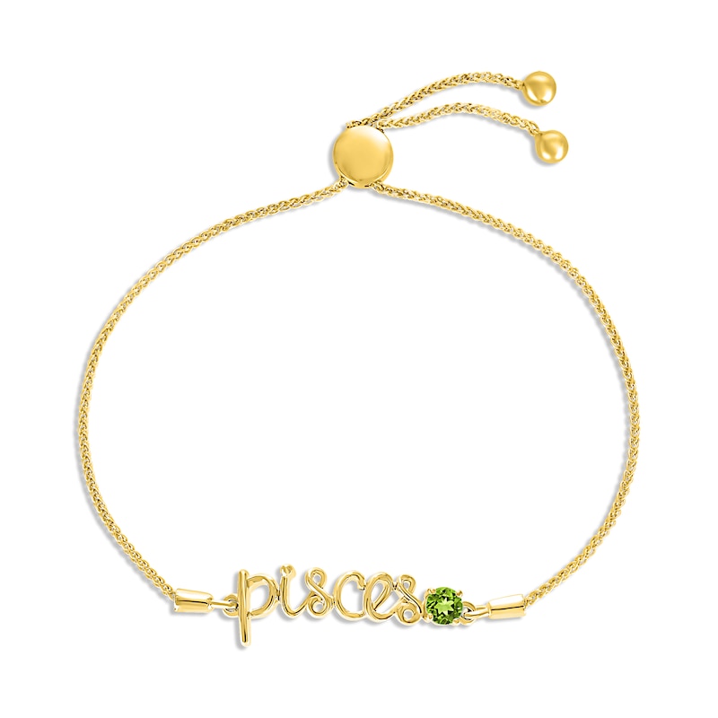 Main Image 1 of Peridot Zodiac Pisces Bolo Bracelet 10K Yellow Gold 9.5&quot;