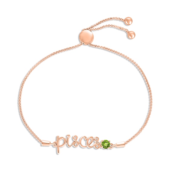 Peridot Zodiac Pisces Bolo Bracelet 10K Rose Gold 9.5"