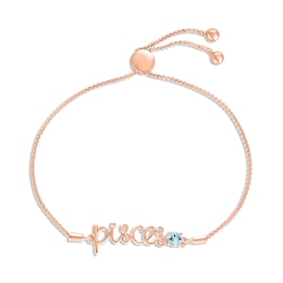 Aquamarine Zodiac Pisces Bolo Bracelet 10K Rose Gold 9.5&quot;