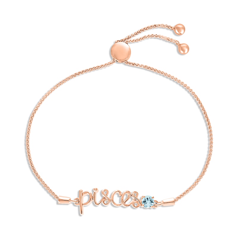 Main Image 1 of Aquamarine Zodiac Pisces Bolo Bracelet 10K Rose Gold 9.5&quot;