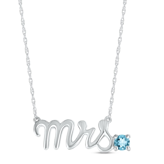 Swiss Blue Topaz "Mrs." Necklace Sterling Silver 18"