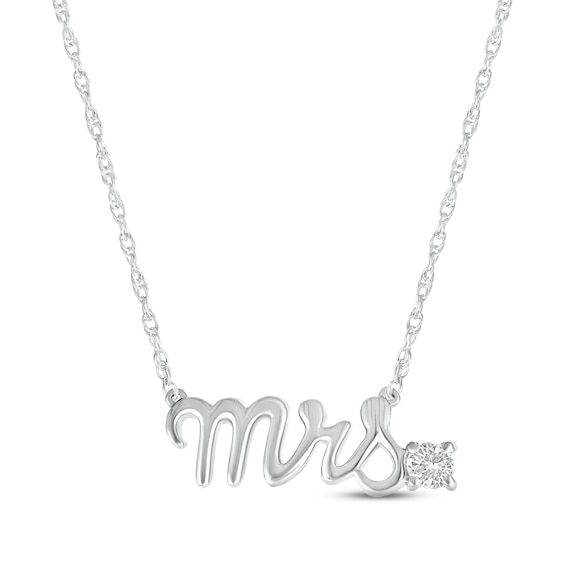 White Lab-Created Sapphire "Mrs." Necklace 10K White Gold 18"