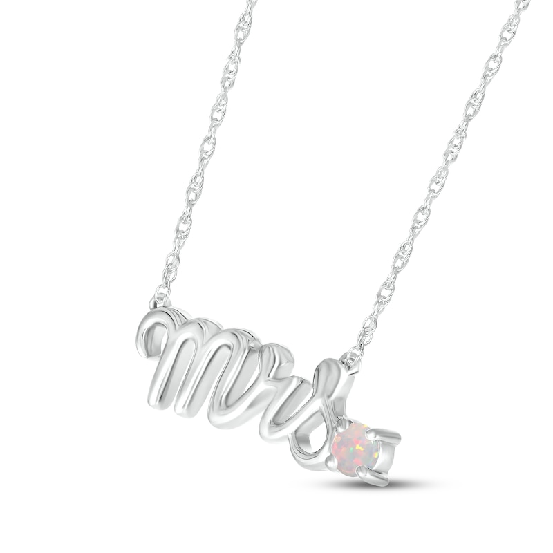 Lab-Created Opal "Mrs." Necklace 10K White Gold 18"