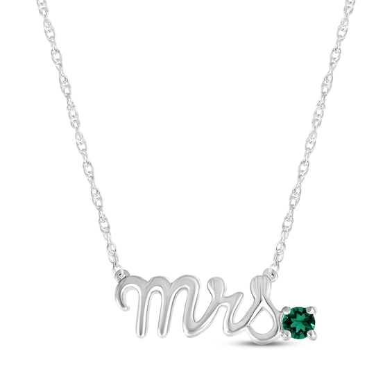 Lab-Created Emerald "Mrs." Necklace 10K White Gold 18"