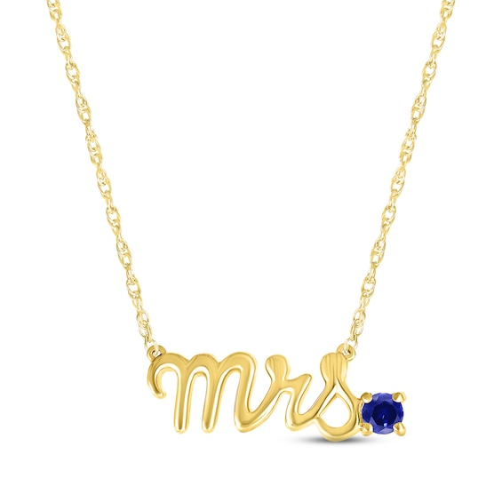 Blue Lab-Created Sapphire "Mrs." Necklace 10K Yellow Gold 18"