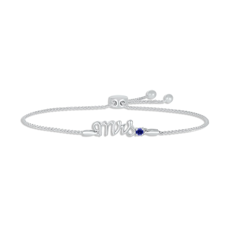 Blue Lab-Created Sapphire "Mrs." Bolo Bracelet Sterling Silver 9.5"