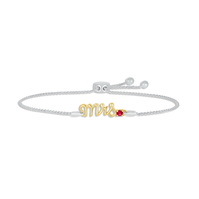 Main Image 1 of Lab-Created Ruby &quot;Mrs.&quot; Bolo Bracelet Sterling Silver & 10K Yellow Gold 9.5&quot;