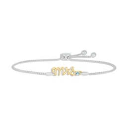 Aquamarine &quot;Mrs.&quot; Bolo Bracelet Sterling Silver & 10K Yellow Gold 9.5&quot;