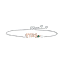 Lab-Created Emerald &quot;Mrs.&quot; Bolo Bracelet Sterling Silver & 10K Rose Gold 9.5&quot;