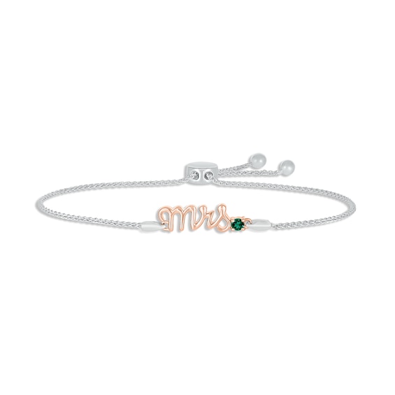 Lab-Created Emerald "Mrs." Bolo Bracelet Sterling Silver & 10K Rose Gold 9.5"