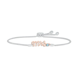 Swiss Blue Topaz &quot;Mrs.&quot; Bolo Bracelet Sterling Silver & 10K Rose Gold 9.5&quot;