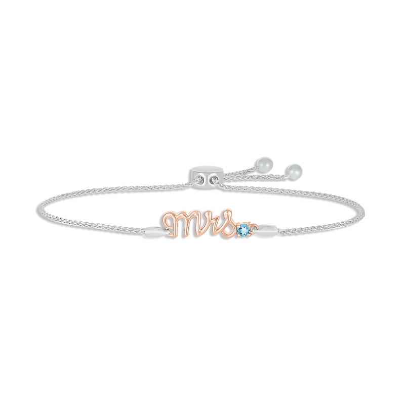 Main Image 1 of Swiss Blue Topaz &quot;Mrs.&quot; Bolo Bracelet Sterling Silver & 10K Rose Gold 9.5&quot;