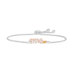 Citrine &quot;Mrs.&quot; Bolo Bracelet Sterling Silver & 10K Rose Gold 9.5&quot;