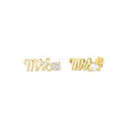 White Lab-Created Sapphire &quot;Mrs.&quot; Earrings 10K Yellow Gold