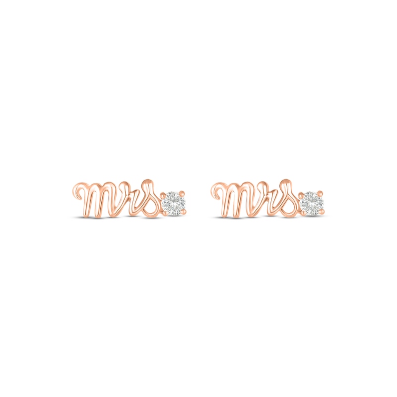White Lab-Created Sapphire "Mrs." Earrings 10K Rose Gold