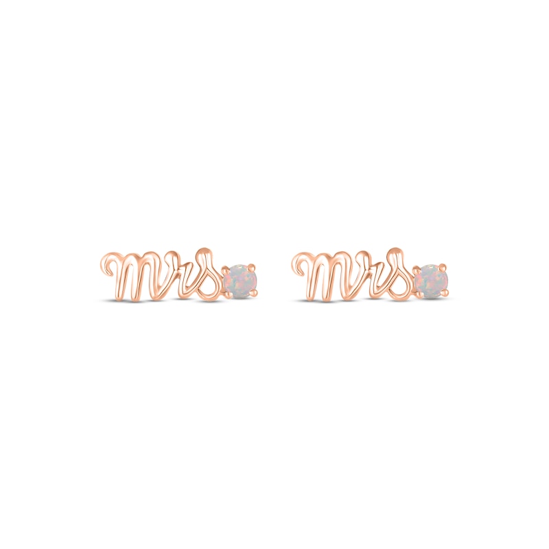 Main Image 2 of Lab-Created Opal &quot;Mrs.&quot; Earrings 10K Rose Gold