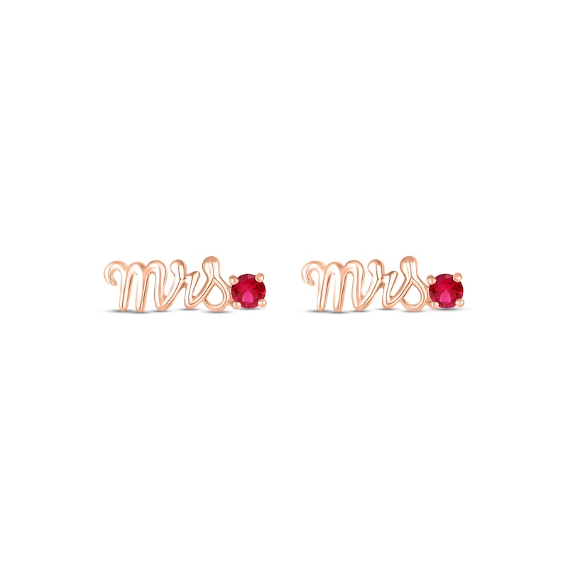 Main Image 2 of Lab-Created Ruby &quot;Mrs.&quot; Earrings 10K Rose Gold