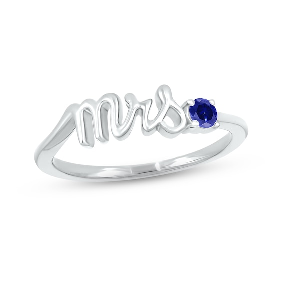 Blue Lab-Created Sapphire "Mrs." Ring Sterling Silver