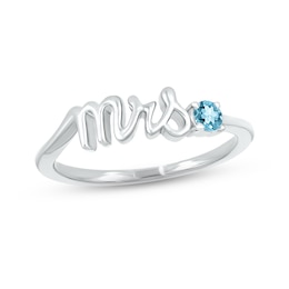 Swiss Blue Topaz &quot;Mrs.&quot; Ring 10K White Gold