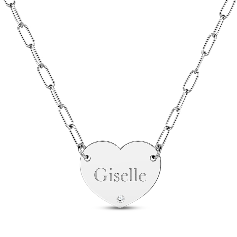 Main Image 1 of Diamond Paperclip Heart Name Necklace Sterling Silver 18&quot;