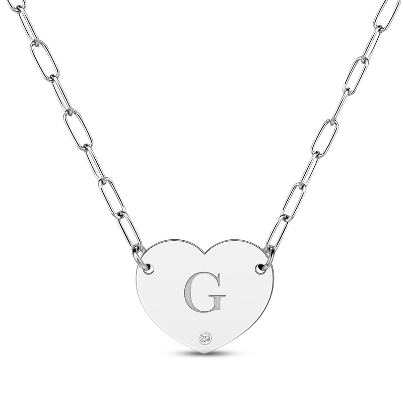 Main Image 2 of Diamond Paperclip Heart Name Necklace Sterling Silver 18&quot;