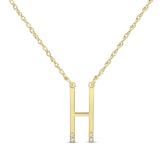 Diamond Four-Stone 1/20 ct tw Block Initial Necklace 10K Yellow Gold 18"