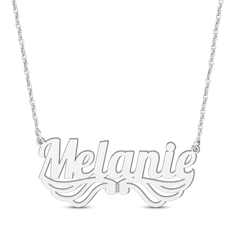 Main Image 1 of Diamond Wing Name Necklace 10K White Gold 18&quot;