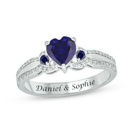 Heart-Shaped Blue Lab-Created Sapphire & Diamond Promise Ring 1/10 ct tw Sterling Silver