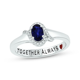 Oval-Cut Blue Lab-Created Sapphire & Diamond Promise Ring 1/10 ct tw Sterling Silver