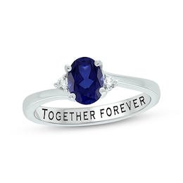 Oval-Cut Blue Lab-Created Sapphire & Diamond Promise Ring 1/20 ct tw Sterling Silver