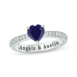 Heart-Shaped Blue Lab-Created Sapphire & Diamond Promise Ring 1/10 ct tw Sterling Silver