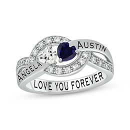 Heart-Shaped Blue & White Lab-Created Sapphire & Diamond Promise Ring 1/5 ct tw Sterling Silver